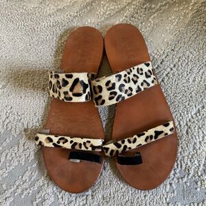Able Margarete Leopard Print Fur Leather Sandals Flats Slides Slip on Cheetah 8